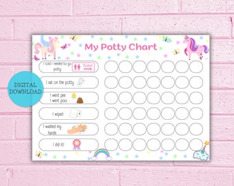 Potty training chart, potty printables chart, rewards chart, weekly potty chart, potty chart for girls, toddler rewards chart, unicorn potty