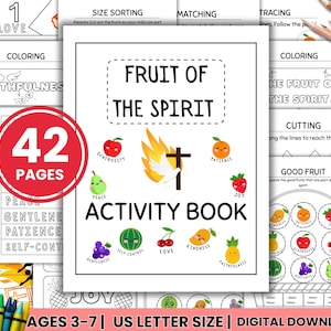 Fruit of the Spirit Activity for Kids, Galatians 5:22-23 preschool Bible Worksheets, toddler Busy Book