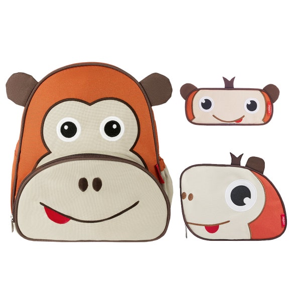 3D MONKEY FIGURE school backpack 3'Set (backpack - pencil case - bread bag)