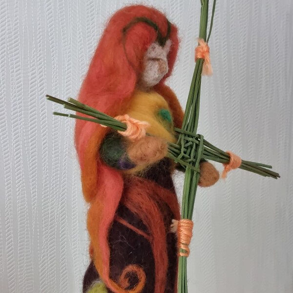 Custom made Brigid,  Goddess of the flame, Spirit doll, alter doll, pagan doll, needle felted doll, medicine doll.