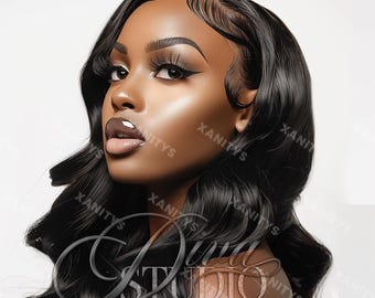 Black Woman Hair Model Stock Photo, Hair Business Website Image (Digital Download)