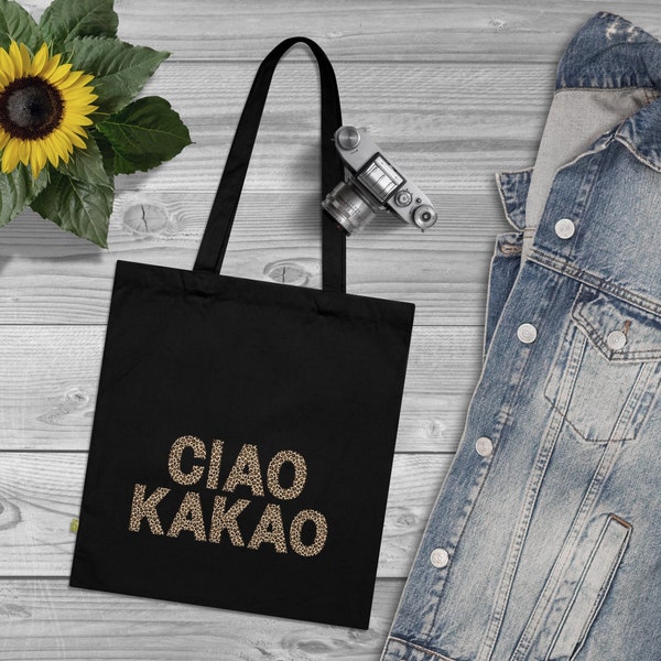 Cloth bag "CIAO KAKAO", leopard pattern, tote bag, black, red