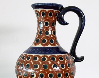 Vase / Krug echt Bunzlau Pfauenauge braun altes Muster