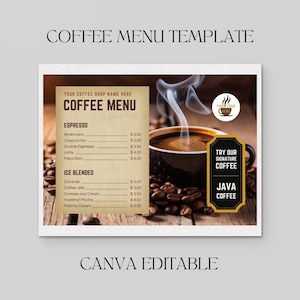 Modelo de Cardápio de Café Editável, Cardápio de Café para Imprimir, Canva Editável, Download Instantâneo, Lista de Preços de Café, Design de Cardápio de Cafeteria