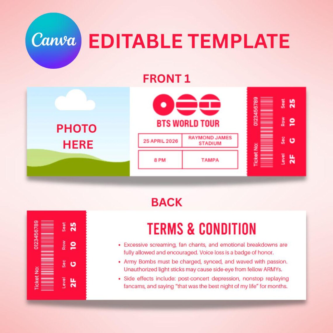 Canva Editable Fanmade Concert Ticket World Tour Template Etsy