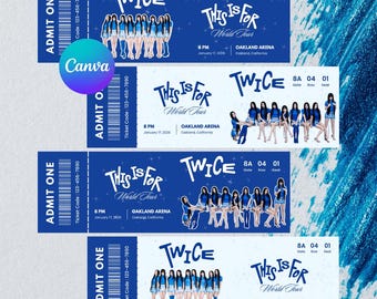 Zweimal dies ist für die World Tour Konzertkarte Vorlage | Bearbeitbare Canva Vorlage