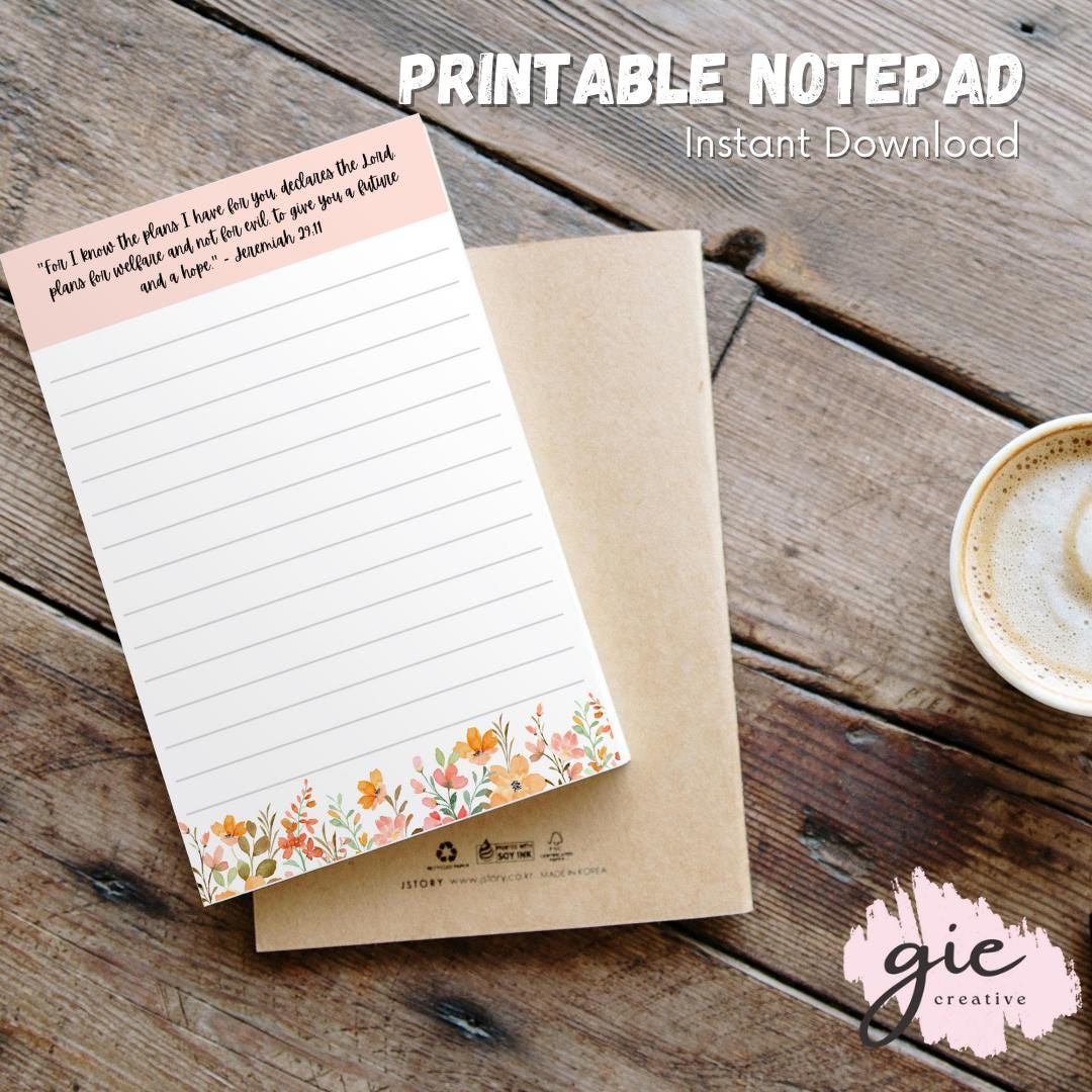 Printable Floral Bible Verse Notepads | Digital Download | Scripture ...