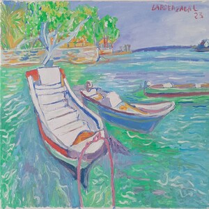 Oil on Canvas Painting. Unique original Art painting, Caribbean marina