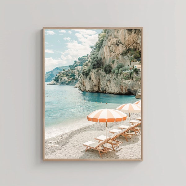 Italy Beach Print, Coastal Printable Art, Slim Aarons Style, Amalfi Photography,  Living Room Decor, Beach Digital Print,