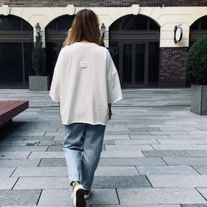 White oversized T-shirt, woman T-shirt, women T-shirt, white T-shirt, oversized t-shirt, cotton white T-shirt, handmade gift, gift for her