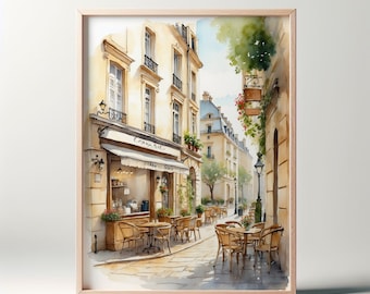 Pintura al oleo de una calle de Paris, arte de pared digital, pintura vintage, imagen imprimible. (Imagen 4K, 300ppp).