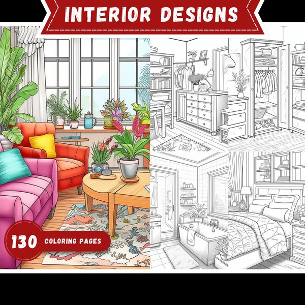 130 Cozy Interior Coloring Book Printable Warm Home Coloring Pages Grayscale Comforting Living Space Coloring Book for Adults and Kids
