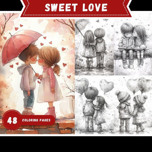 48 Sweet Love Coloring Book Printable Hearts Friendship Coloring Pages Grayscale Romantic Illustrations  Coloring Book for Adults and Kids