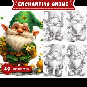 Gnome Gardens Coloring Book: 49 Printable Grayscale Pages (PDF)