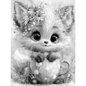 Kawaii Animals in Tea Cups Coloring Book Collection - Cute Creatures with Flower Crowns Printable Art for Kids Adults Digital Download