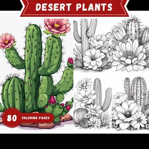 Floral Cactus Coloring Book Printable Desert Plants Coloring Pages Grayscale Succulent Cacti Coloring Book for Adults and Kids