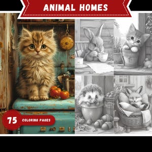 Animal Homes Coloring Book Printable Cute Dog Coloring Pages Grayscale Charming Pets Coloring Book for Adults and Kids