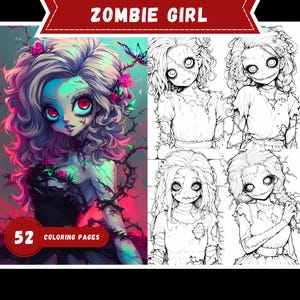 Spooky Zombie Coloring Book Printable Spooky Scary Doll Coloring Pages Grayscale Haunted Girl Coloring Book for Adults and Kids