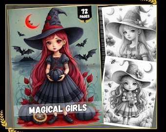 72 Libros para colorear de brujas, Páginas para colorear de Halloween, Libro para colorear imprimible en PDF, Libro para colorear para adultos, Libro para colorear digital