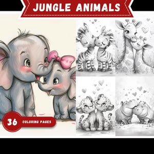 Kolorowanka Jungle Love Słodkie pary zwierząt Kolorowanki Słodka do druku Szara skala Dziki romans Kolorowanka dla dorosłych i dzieci