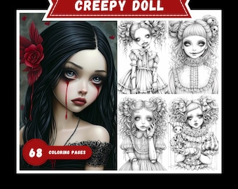 Cute Creepy Doll Coloring Book Printable Spooky Horror Doll Coloring Pages Grayscale Gothic Dolls Coloring Book for Adults and Kids PDF