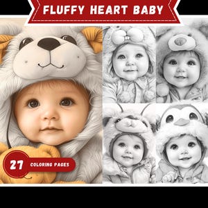 Cute Babies Coloring Book Printable Charming Little Baby in Animal Costume Coloring Pages Grayscale Love Coloring Book for Adult and Kids