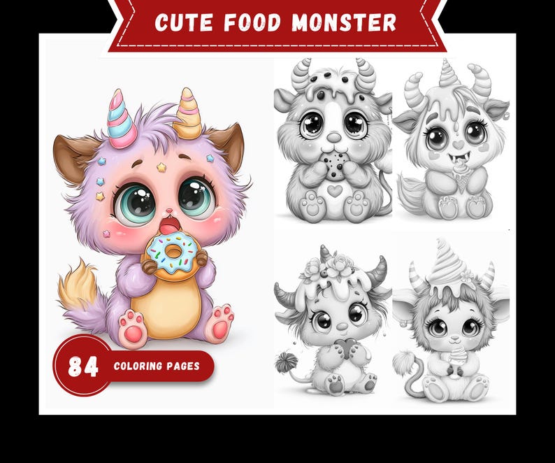Kawaii Food Monster Coloring Pages Cute Deamon Printable Stress Relief ...