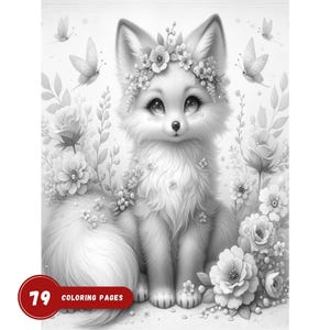 Fox Garden Companions Printable Coloring Pages: 79 Grayscale Coloring Book for Adults (PDF Digital Download)