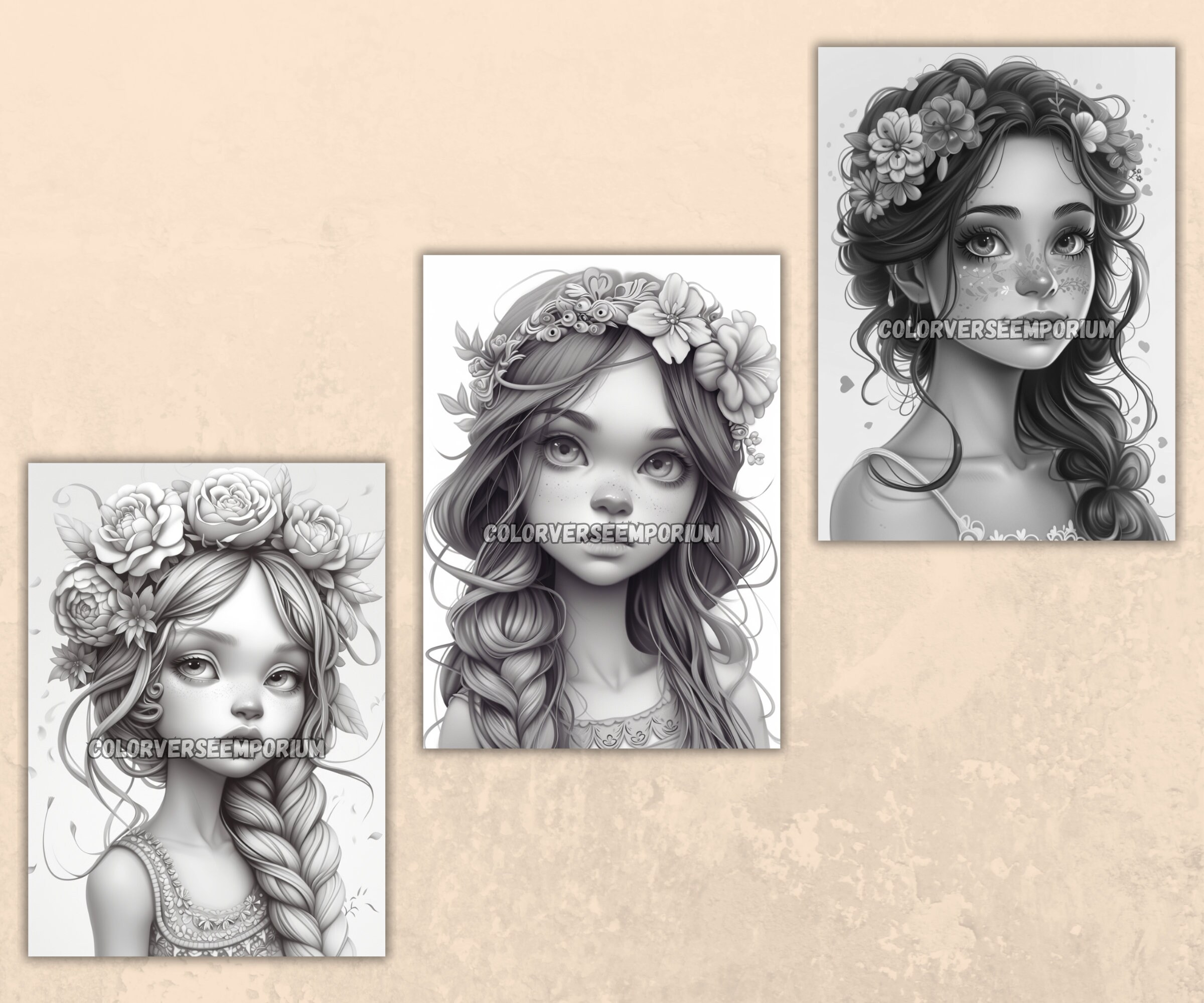 52 Spring Flower Queens Coloring Book Printable Enchanted Girl Coloring ...