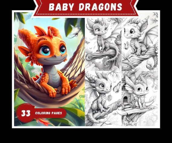 Baby Dragons Coloring Book: 33 Fantasy Cartoon Pages (PDF)