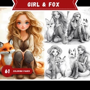 Fox Girl Coloring Book: 61 Fantasy Woodland Grayscale Pages (PDF)