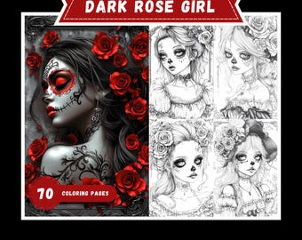 Gothic Sugar Skull Princess Coloring Pages: Victorian Rose Fantasy Art (PDF)