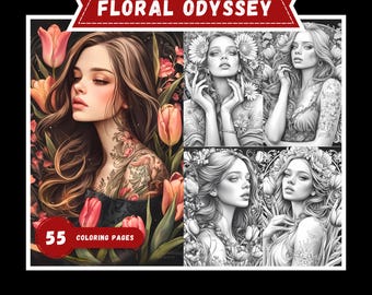 Floral Odyssey Coloring Book: Spring Flower Girls, Blooming Blossoms (PDF Printable)