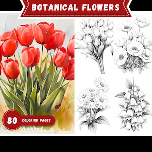 80 Exotic Flowers Coloring Book: Grayscale Floral Art (PDF)