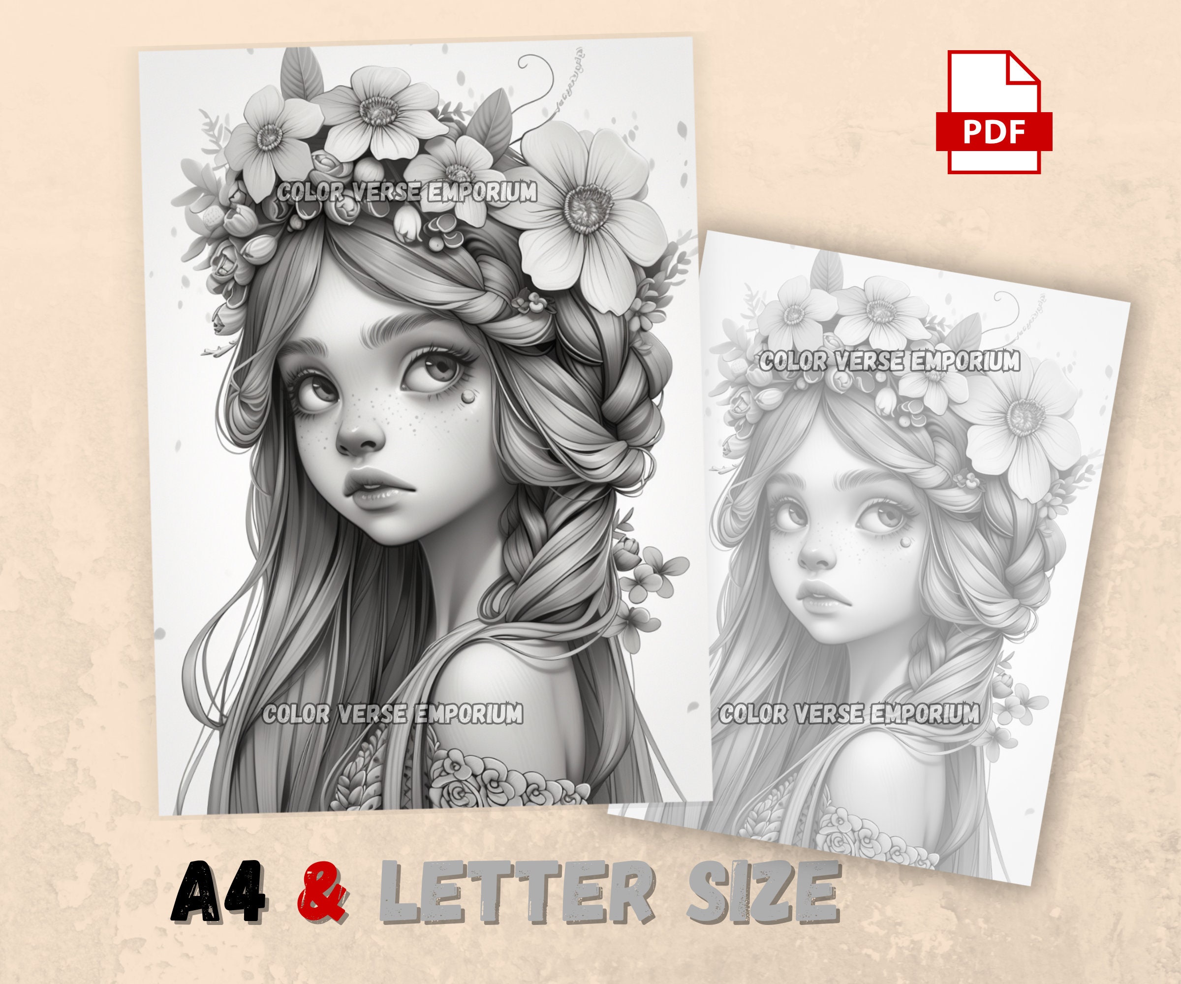 52 Spring Flower Queens Coloring Book Printable Enchanted Girl Coloring ...
