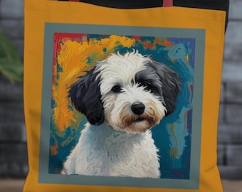 Bolsa de compras con estampado integral de perro Sheepadoodle