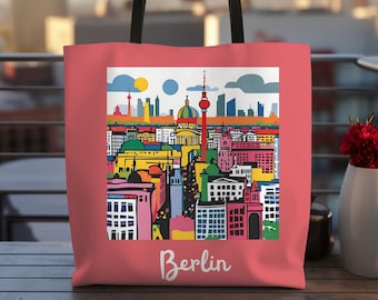 Tas voor Berlijn, City skyline tas, Landmark shopper, Fun strandtas, Duitse hoofdstad tas