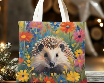 Bolsa de mano con forma de erizo, adorable regalo para amantes de los animales, bolsa de compras con temática de jardín, linda bolsa de hombro con vida silvestre, bolsa reutilizable