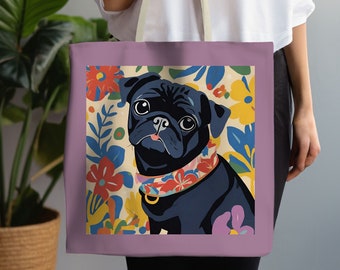 Bolso de Pug, Bolso de Pug Lindo, Bolsa de Manualidades, Bolsa de Transporte Reutilizable, Bolsa de Compras para el Mercado, Regalo para ella