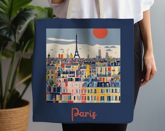Bolso de mano de París, Comprador sostenible, Bolso de playa, Bolso de noche, Bolso de ciudades capitales, Bolso de paisaje urbano, Portador francés divertido