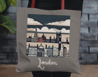 Comprador de Londres, bolso Cityscape, bolso de la ciudad capital, bolso de mano reutilizable
