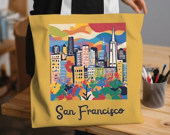 Tote de San Francisco, Comprador del mercado de la ciudad, Bolsa reutilizable, Tote de monumentos famosos, Bolsa de playa