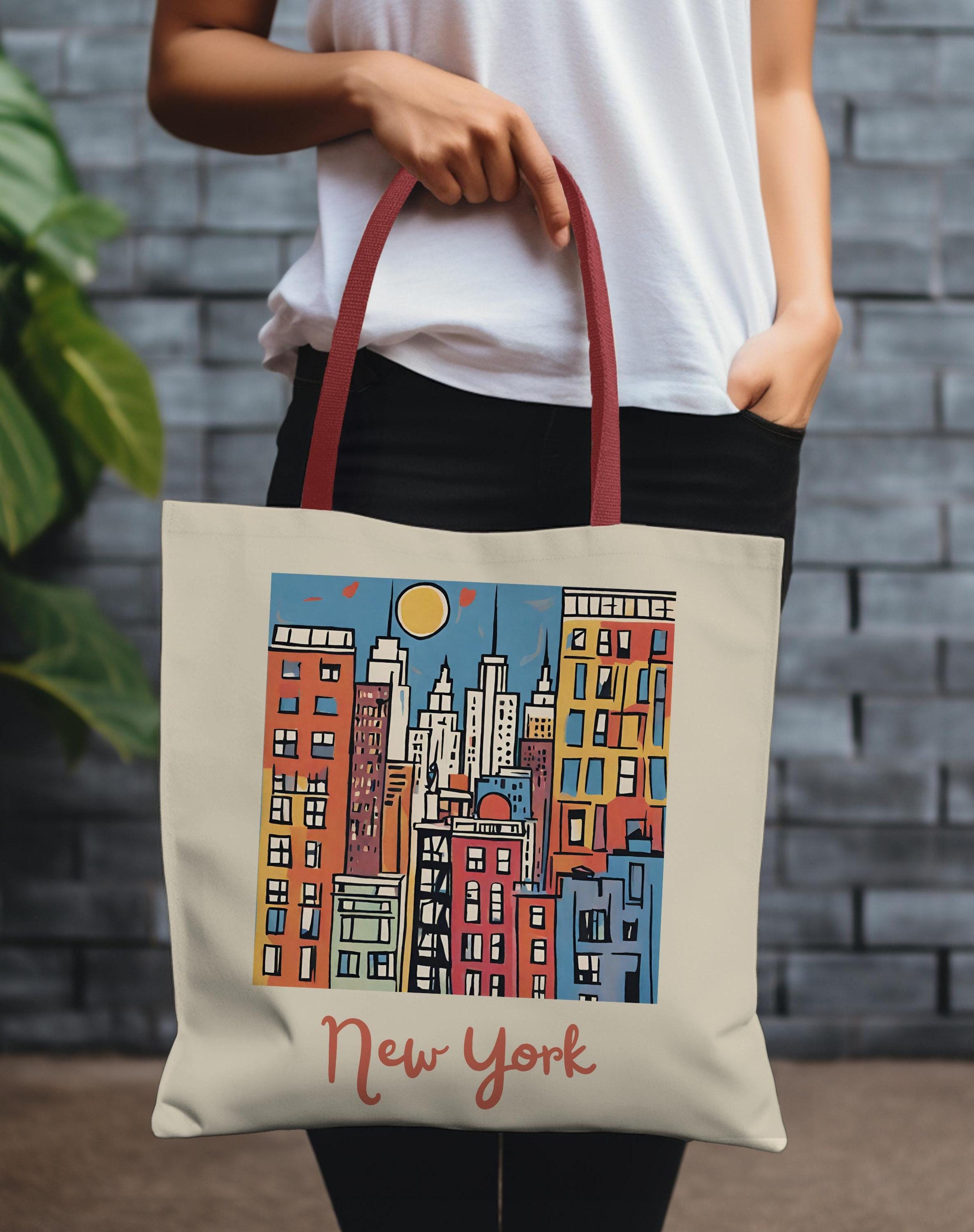 New York Cityscape Tote Bag, Graphic Illustrated Reusable Shopping Bag, NYC Skyline Eco-Friendly Tote, Traveler Gift, Modern Urban Carryall