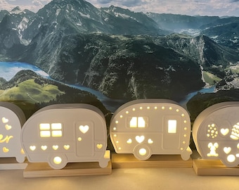 Wohnwagen mit Beleuchtung Camping Campingliebe Urlaub Geschenkidee Geschenke Mitbringsel Lichthäuser Deko Dekoration