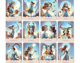 AstroCutLove Zodiac Signs Map, PDF format, 12 Astrological Maps to download in French, PDF to print