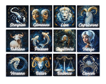 Zodiac Signs Map PDF Format, 12 Astrological Maps to Download in French, PDF to Print