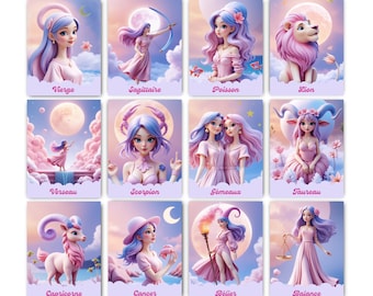 AstroCut Zodiac Signs Map, PDF format, 12 Astrological Maps to download in French, PDF to print