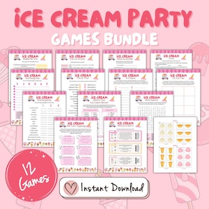 Ice Cream Party Games Bundle, Ice Cream Birthday Party Games, Summer Games, Ice Cream Activities for Kids, Summer Activities Kids&#39; Birthday