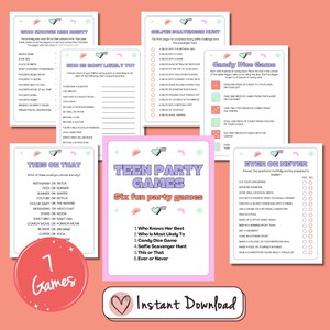 Party Games for Teen Girls, Teen Girl Birthday Party Games, Girls Sleepover Games, Sweet 16, Sweet Sixteen, 13th Birthday, Printable
