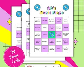 Bingo musical de los 90: 30 cartones imprimibles (descarga digital)